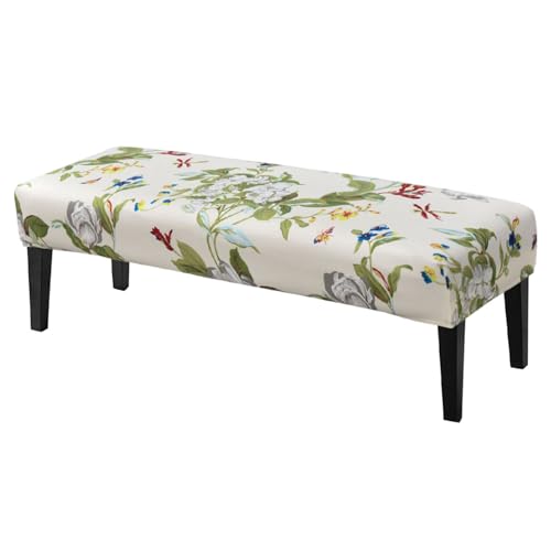 Image of SearchI Dining Bench Cover, Stretch Washable Long Bench Seat Covers, Rectangle Dining Table Bench Slipover for Dining Room, Living Room, Kitchen(Beige Flower)
