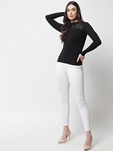 Image of POPWINGS Ribbed Black Full Sleeve Neck Design Top