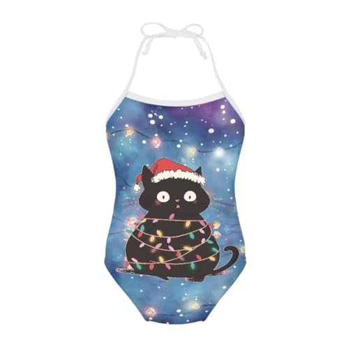 Image of Christmas Kids One-Piece Halter Swimsuits Beach Swimwear Bathing Suit for 3-10 Years Girls