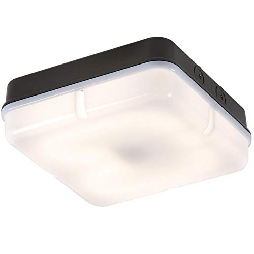KnightsbridgeIP65 HF Square Emergency Bulkhead Lamp with Opal Diffuser and Black Base, 28 W, White
