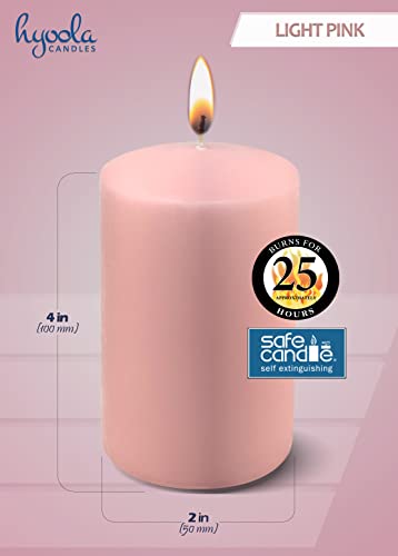Hyoola Light Pink Pillar Candles 2X4 Inch - 4 Pack Unscented Pillar Candles Bulk - European Made #TOP2