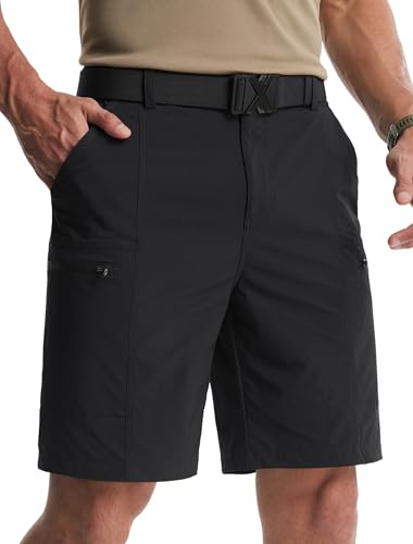 Libin Men's Hiking Cargo Shorts 9' Quick Dry Lightweight Travel Golf Shorts Outdoor with Multi Pockets, Black, 34W/9L
