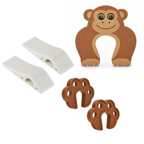 Image of Safe-O-Kid Door Safety Combo | 2 TPR Door Stoppers, 2 Paw Shaped Door Stoppers & 1 Monkey Shaped Door Stopper | Finger Pinch Protection Door Safety Kit for Babies & Toddlers - Assorted
