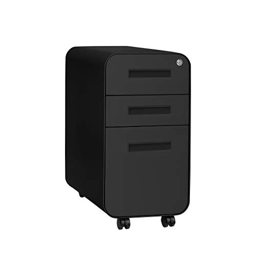 Laura Davidson Furniture Stockpile Slim Version 3-Drawer Mobile File Cabinet for Home Office Commercial-Grade Pre-Assembled One Size, All Black