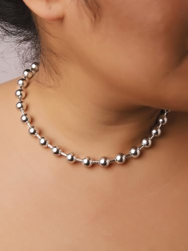 Sacina Y2k Aesthetic Emo Silver-tone Beaded Ball Chain Necklace, Gothic Punk Grunge Necklace, Christmas Jewelry Gift2
