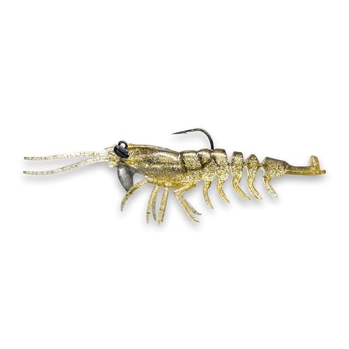 Savage Gear Manic Shrimp RTF V2 Soft Plastic Fishing Bait 1/3oz Gold Realistic Contours Colors and Movement Durable Construction Weighted Ultra-Sharp Jig Hook
