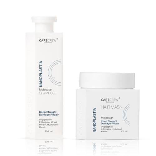 CARECREW Nanoplastia Shampoo & Hair Mask Set 500ml Each | Molecular Hair Treatment for Dull & Damaged Hair | 2X Keep Straight, 3X Frizz-Free & 5X Shinnier | With Oligopeptide, L-Cysteine, Hydrolyzed Keratin