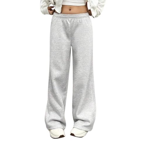 Girls Straight Wide Leg Track Pants Elastic Waist Casual Baggy Athletic Pants Loose Jogger Sweatpants for 8-12 Years