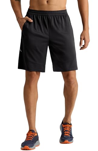 MIER Mens Athletic Shorts 9 Inch - Mesh Basketball Gym Shorts, Black, XL