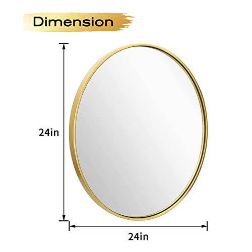 Ipouf Round Mirror, 24 Inch Gold Wall Mounted Metal Frame Mirror For Bathroom, Entryway, Living Room, Vanity #TOP1