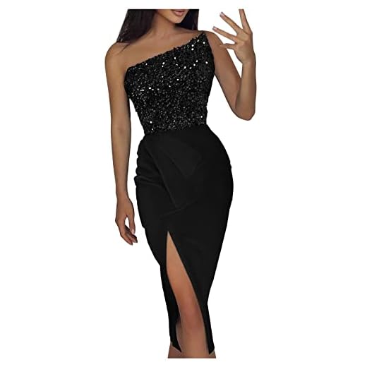 Off-shoulder klänning damer tajta långa klänningar med slits kvinnor elegant bandeau klänningar glitterklänning damer festklänning paljettklänning rockabilly klänningar babydollklänning aftonklänning nyårsafton klänning, svart, L