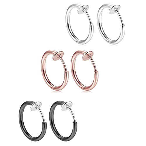 Xhuan Bijoux 3 Paires Creoles Boucles D'oreille Homme Femme Pince d'Oreille Clips Anneau Non-Percées Acier Inoxydable Av（-）