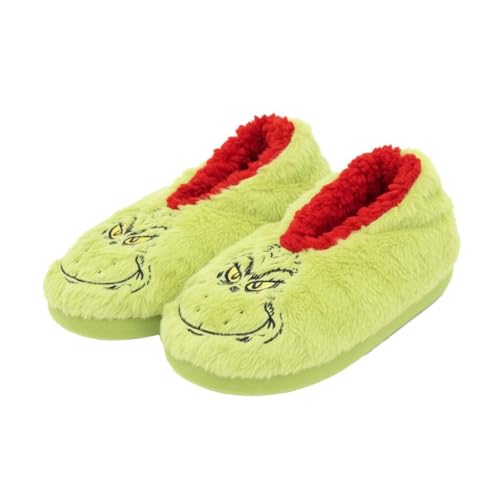 A2Z Ladies Grinch Embroidered Fluffy Slipperettes Soft Fleece Sherpa Lined Christmas Slippers Cosy Warm Anti-Slip Indoor Shoes for Women Fun Novelty Gift UK Size 48