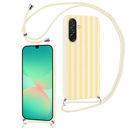 Foonary Gestreift Schutzhülle Handyband für Samsung Galaxy S22 5G Hülle mit Band Aesthetic Striped Gelbe Muster Sommer Design Handyhülle Silikon mit Kette Necklace zum Umhängen für S22 5G 6 1