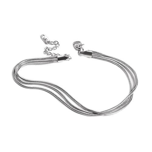 Kim Johanson Edelstahl Damen Fußkettchen *Classic* in Silber | Dreireihige Fußkette | Rostfrei & Wasserfest | Filigranes Fußband | Coins | Frauen Boho Schmuck | Verstellbar inkl. Schmuckbeutel Cover