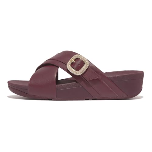 Image of FitFlop Women's Lulu Crystal-Buckle Leather Cross Slide Sandal