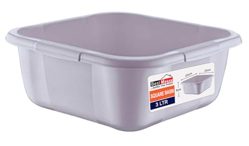 BH | 3L Plastic Washing up Bowl Basin - Small Size | 3 Litres | Square | GRAY | Multipurpose Washing Tub for Kitchen, Bathroom, and Household Use (1 PC) - By BEST HOUSE