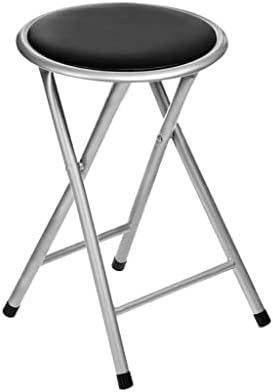 HOMION Round Compact Folding Stool for Home Office Small Junior 45cm Breakfast (Black)