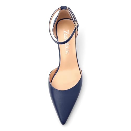 Women's Low Kitten Heel Closed Pointed Toe Pumps Matte Ankle Strap Buckle Wedding Party Dress Shoes for Women 2 Inches3