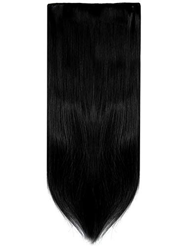 Lelinta 24" Straight Long 4 Pcs Set Thick Clip In On Synthetic Hair Extensions Hairpieces For Women Dark Black #TOP7