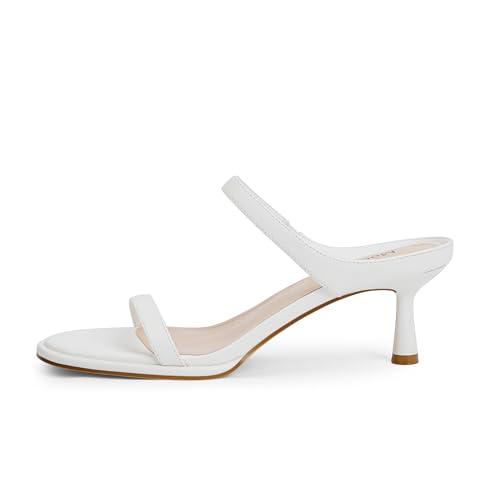 Image of Modatope Two Strap Heeled Sandals for Women Kitten Heel Rounded Toe Heels Women Slip on Open Toe Sandals