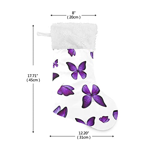 Bas de Noël peluche blanche et papillon violet pour grand cadeau