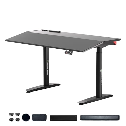 Klobel Electric Standing Desk 55” with 15° Tilting Desktop, Sit Stand Ergonomic Desk for Home Office & Gaming, 4 Motor Adjustable Desk, Memory Presets & Cable Management Black