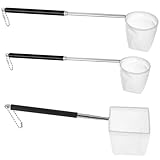 3 Stück Aquarium Garnelennetz, Kescher Aquarium mit Ausziehbarem Edelstahlgriff Fischernetz Mini Feinmaschig Fischnetz für Fangen von Kleinen Fischen Reinigung des Aquariums