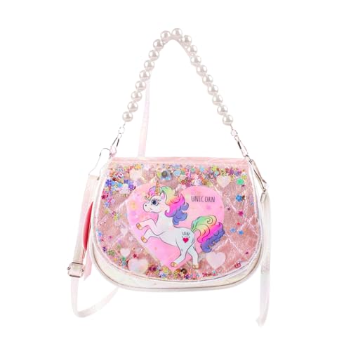 Image of PATPAT Unicorn Sling Bag for Girls, Women & Kids - Pink, Animal Print, Zipper Closure, Beaded Chain & Shoulder Straps, Compact Size (19x9x14 cm), Birthday Gift