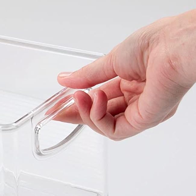 mDesign Plastic Stackable Kitchen Organizer - Storage Bin with Handles for Refrigerator, Freezer, Cabinet, and Pantry Shelves Organization - Food Container - 2 Pack - Clear