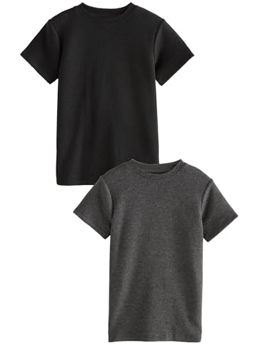 NEXT Pack de 2 Camisetas térmicas de Manga Corta Black/Charcoal Grey 7 Años