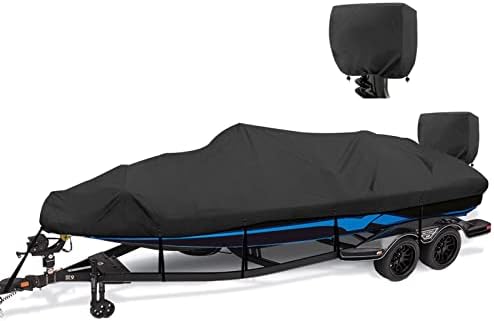 YimSting Boat Cover 17-19 ft feet 600D Waterproof Boat Covers with Motor Cover Fits Bass Boat, V-Hull Tri-Hull Boat,Fish & Ski Boat, Runabout Bowrider Boat, 17' 18' 19' Foot,Heavy Duty Canvas Black