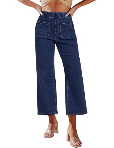 luvamia Wide Leg Jeans for Women Pull On Trendy High Waisted Cropped Jeans Denim Pants Stretchy Baggy with Patch Pockets