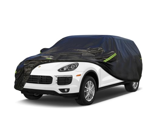 Image of KouKou Waterproof SUV Car Cover Suitable for Porsche Cayenne from 2002 to 2025, 7 Layers Windproof All Weather Waterproof Outdoor Cover Sun Rain UV Dust Snow Protection. Black