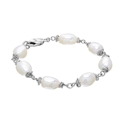 Honora 9-10 mm White Freshwater Cultured Pearl Color Crush Bead Bracelet in Sterling Silver, 7.5