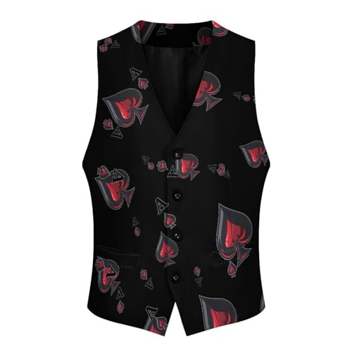 Aceess Cards Poker Men's Suit Vests Business Formal Dress V-Neck Waistcoat Tops with 2 Pockets XL4