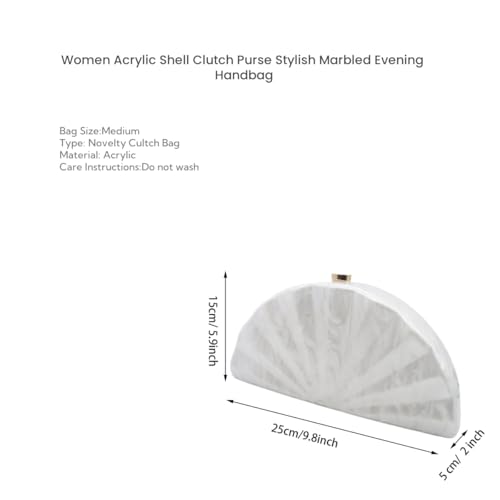 Image of Acrylic Fan Shell Clutch Purse Elegant Marbled Unique Handbag with Detachable Chain for Party Cocktail Wedding