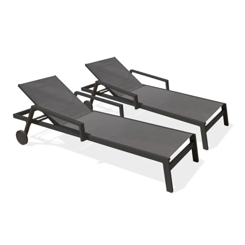 Paris Prix Lot de 2 Bains de Soleil Multi-Positions Ibiza 210cm Gris Anthracite