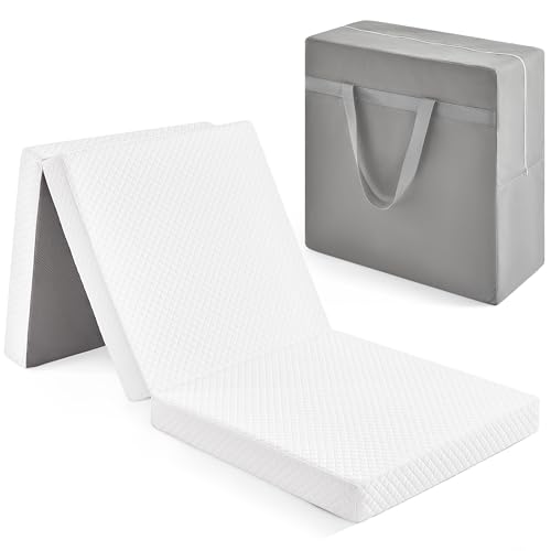 Yeeeasy Trifold Mattress (75”x25”x4”) with Washable Cover, Foldable Mattress for Floor Travel with Carry Bag, Medium Firm, Soft, Portable for Overnight Guests and Camping, Single Size