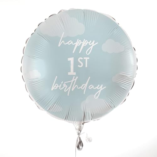 Ginger Ray Ballon rond en aluminium bleu avec inscription « Happy 1st Birthday » - 45,7 cm