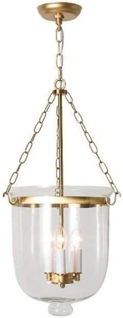 BUNCC Modern Farmhouse Foyer Pendant Light, Gold Finish Clear Glass Bell Jar Lantern, 3-Light...