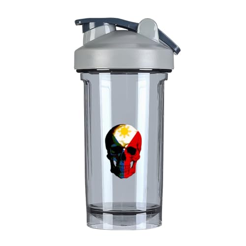 Vintage Skull Philippines Flag 18 Ounce Shaker Cup,Fashion Theme Pattern Shaker Bottle Leak-proof Workout Shake Bottles 500ML/18 oz Perfect for Pre Workout Gray 0