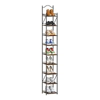 Hzuaneri Vertical Shoe Rack, 9 Tier Narrow Shoe Rack for Small Space, Adjustable Angle, Freestanding Shoes Shelf，Wooden Shoes Organizer Behind Doors for Hallway, Living Room, Rustic Brown, SR28901B