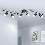 6 Ways Track Lighting, Rotatable Heads Track Light Kit, Track Lighting Fixtures Ceiling with Acrylic Cover, Modern Black Ceiling Spotlight for Kitchen, Living Room, Hallway(Bulbs Not Included)