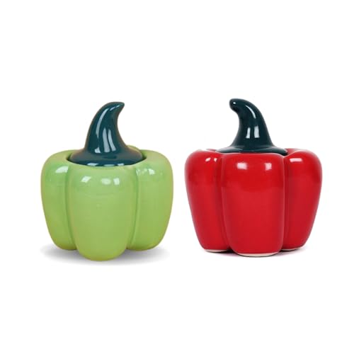 utensil master Ceramic Shimla Mirch Jar - Decorative Kitchen Storage Container | Handcrafted Spice Jar | Airtight Lid | Ideal for Storing Spices, Sugar or Dry Fruits (RED-GREEN)