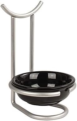 Spectrum Diversified Euro Standing Spoon Rest with Ceramic Dish Upright Utensil Holder for Stovetop & Kitchen Counter Organization, Modern Vertical Design, 1, Satin Nickel/Black
