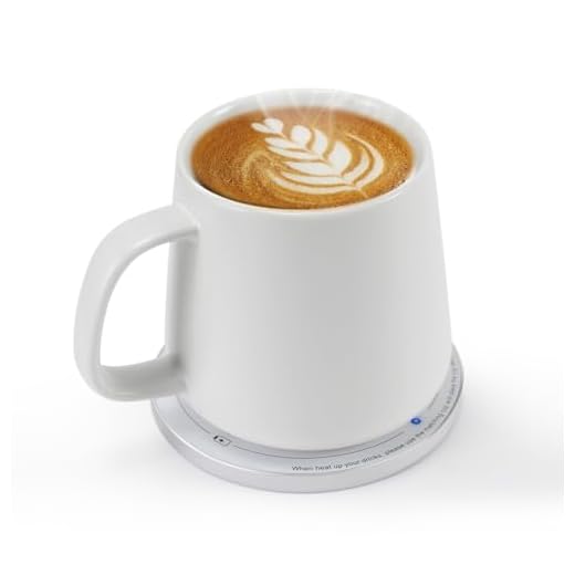 APEKX Self-Heating Ceramic Mug Set - 130°F / 55°C Optimal Temperature Control, Wireless 15W Phone Charging Pad - 12.8 fl oz/380 mL Capacity with USB-C Power Adapt (White)