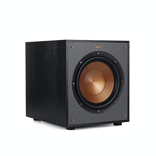 Klipsch R-100SW 10 inch front-firing subwoofer with spun-copper IMG woofer, the best subwoofer for deep bass in a home theater