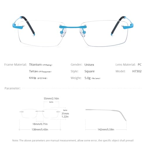 Image of Titanium Glasses Frame,Rimless Optical Eyewear Eyeglasses for Men and Women