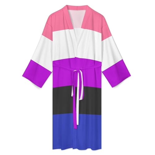 Bata de baño Genderfluidity Flag ligera suave con cinturón longitud media 3